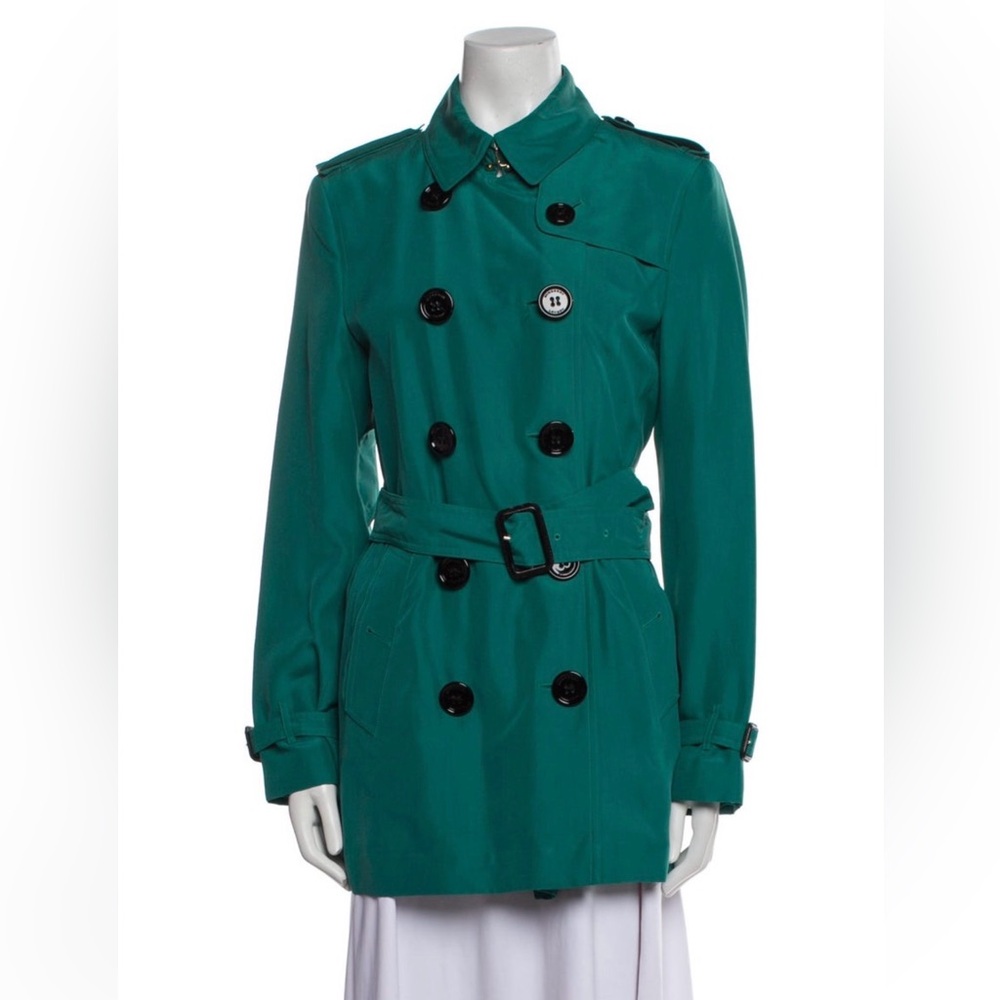 Burberry Emerald Green Double-Breasted Trench 100% silk